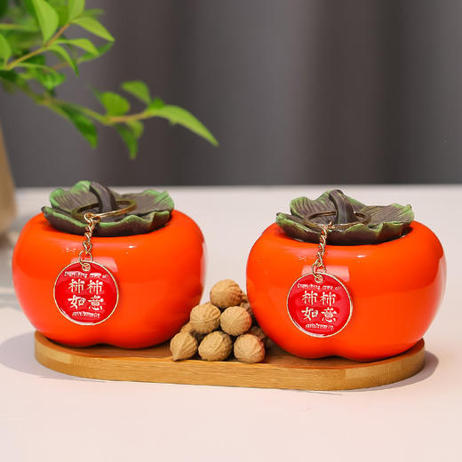 【美好寓意❗️柿柿如意礼盒套装】陶瓷柿子罐子吉祥物，新年乔迁之喜客厅摆件❗️做工逼真送长辈朋友好寓意，春节新春礼物年货礼品七夕伴手礼新年礼盒年货礼盒 商品图2