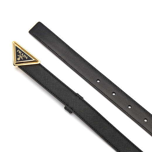PRADA 普拉达 女士 Saffiano 十字纹皮革三角形徽标金属搭扣腰带 黑色 1CC522 053 F0002 商品图2