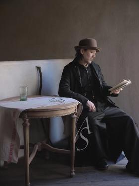 Paul Harnden 男士黑色暗纹羊毛长外套