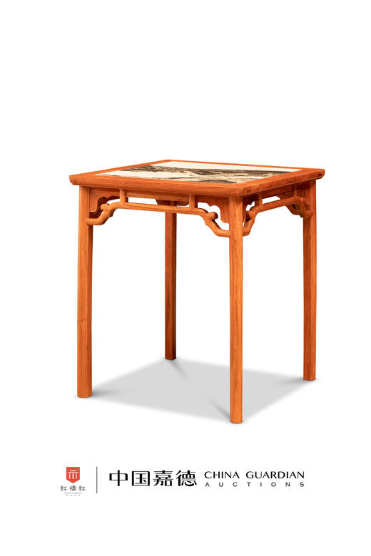 红桥红  家具严选  缅甸花梨（大果紫檀）【云石面 62 云纹罗锅枨 方桌】 商品图0