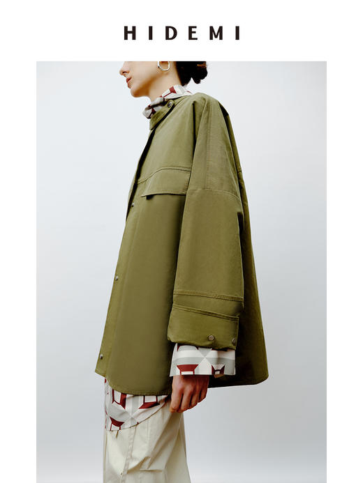 HIDEMI 极简户外休闲感撞钉设计感口袋工装廓形oversize衬衫 商品图7
