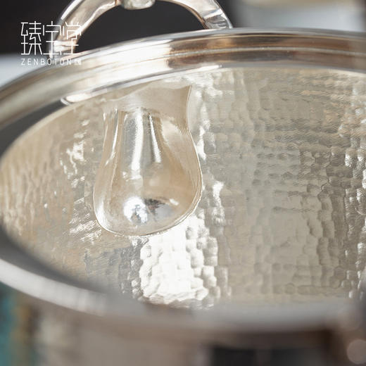 臻宝堂银壶 纯银烧水壶纯手工浮雕布目金大漆提梁茶壶  吉狮献瑞 900ml 商品图6