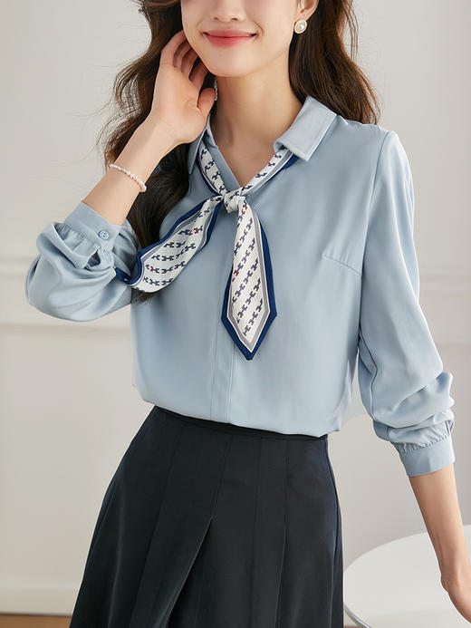 【断码清仓】气质丝巾飘带衬衫女小众设计通勤职业长袖衬衣2024春新款 商品图1