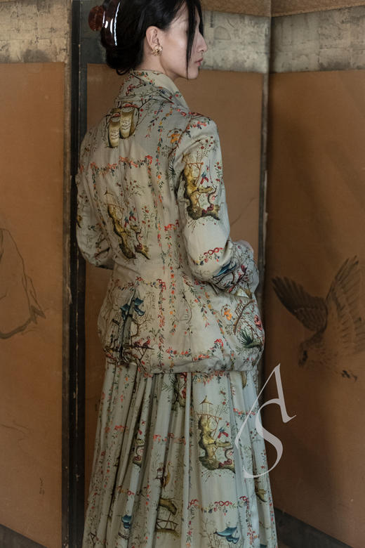 Paul Harnden  米色CHINOISERIE印花羊毛百褶半裙 商品图4