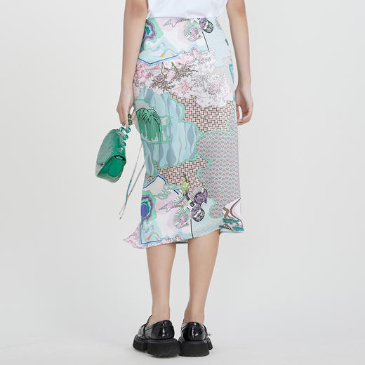 谜底前开叉半身裙女2023春季新款主题花色包臀裙中长裙231MB0164 商品图2