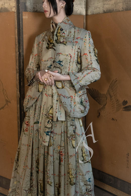 Paul Harnden  米色CHINOISERIE印花羊毛百褶半裙 商品图5