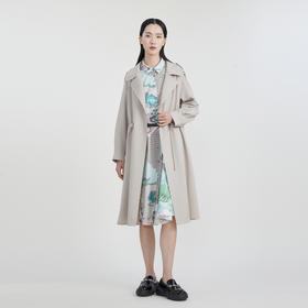 谜底纯色长款风衣女2023春新款简约时尚宽松西装领外套231ME0092