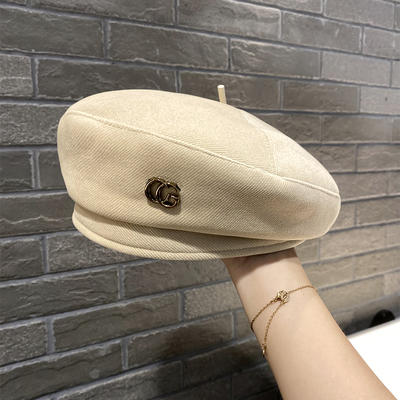 CG字母贝雷帽女秋冬季设计师毛呢画家帽洋气百搭蓓蕾帽子 商品图3