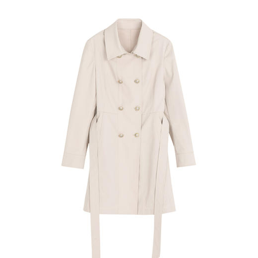 谜底双排扣风衣女23春新款简约时尚纯色中长款外套长袖231ME0095 商品图4