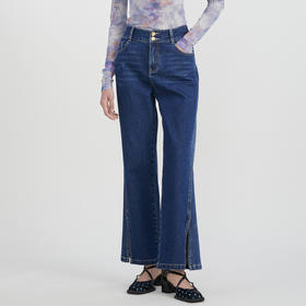 谜底牛仔喇叭裤长裤女2023春季新款复古高腰宽松阔腿裤231MK0017