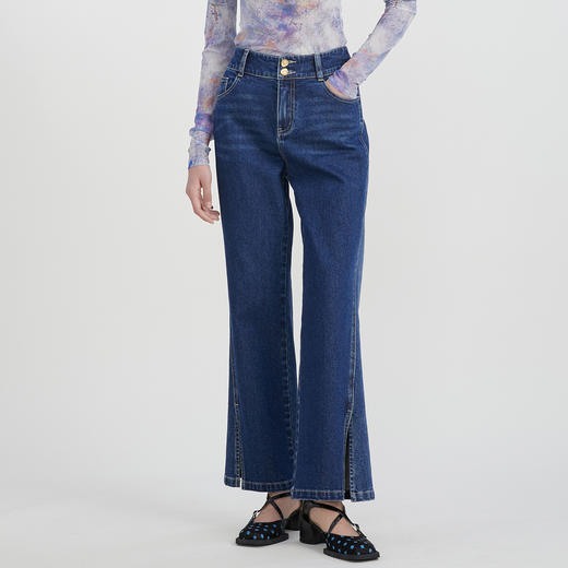 谜底牛仔喇叭裤长裤女2023春季新款复古高腰宽松阔腿裤231MK0017 商品图0