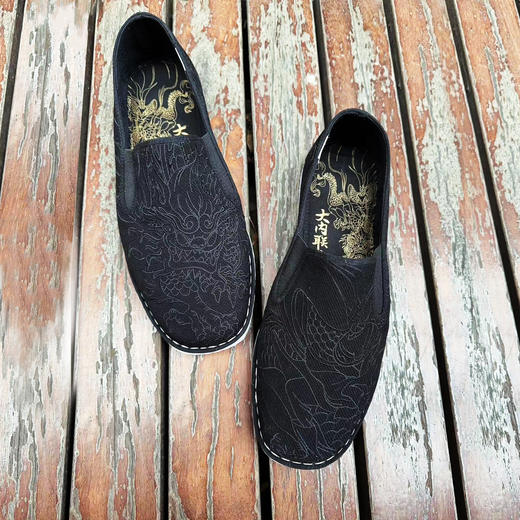 内联升男鞋手工单鞋千层底大内联升卯足绣花松紧口大边布鞋DN8525 商品图1