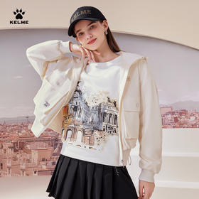 卡尔美春季女式圆领卫衣套头衫马德里印花