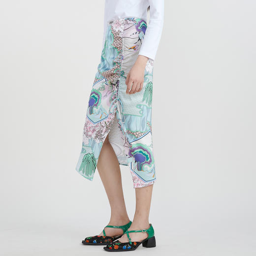 谜底前开叉半身裙女2023春季新款主题花色包臀裙中长裙231MB0164 商品图1