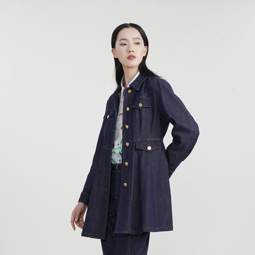 谜底中长款风衣女2023春新款复古多口袋单排扣牛仔外套231ME0032 商品图1