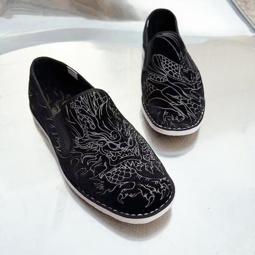 内联升男鞋手工单鞋千层底大内联升卯足绣花松紧口大边布鞋DN8525 商品图4