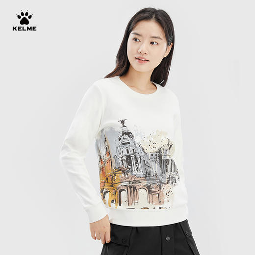 卡尔美春季女式圆领卫衣套头衫马德里印花 商品图4