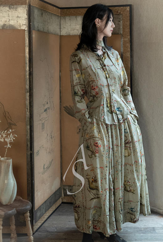 Paul Harnden  米色CHINOISERIE印花羊毛百褶半裙 商品图3