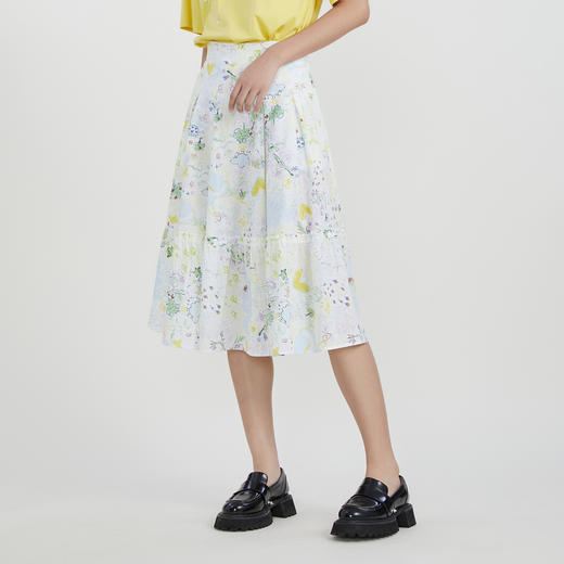 谜底花色半身裙女2023春季新款清新印花A型中长款半裙231MB0110 商品图1