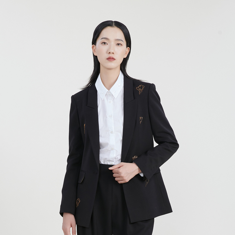 【高端系列】谜底绣花西服外套女2023春新款一粒扣西装231GW0061