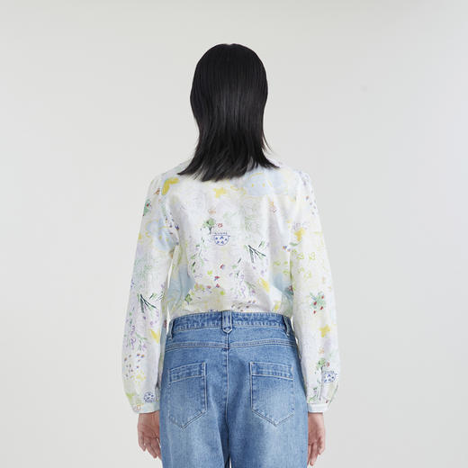 谜底印花衬衫女2023春款复古文艺宽松百搭花色衬衣长袖231MC0050 商品图2