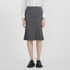 谜底半身裙2023春季新款复古条纹修身包臀裙中长鱼尾裙231MB0103