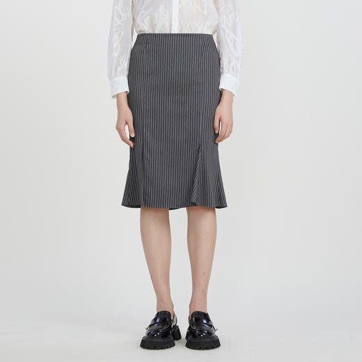 谜底半身裙2023春季新款复古条纹修身包臀裙中长鱼尾裙231MB0103 商品图0