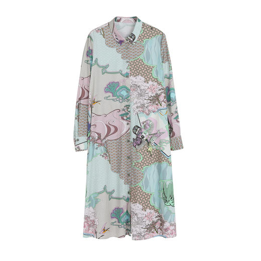 谜底主题花色连衣裙2023春季新款复古宽松A字型长裙长袖231ML0105 商品图4