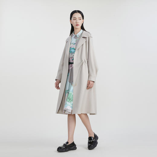 谜底纯色长款风衣女2023春新款简约时尚宽松西装领外套231ME0092 商品图1