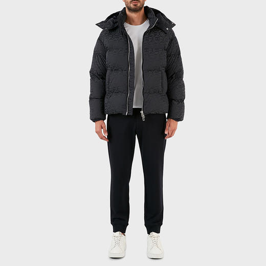 EMPORIO ARMANI 阿玛尼 男士徽标印花绗缝拉链连帽羽绒服 深蓝色 6L1BH2 1NLLZ 0920 商品图3