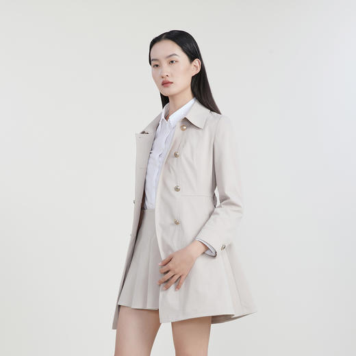 谜底双排扣风衣女23春新款简约时尚纯色中长款外套长袖231ME0095 商品图1