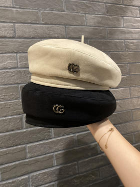 CG字母贝雷帽女秋冬季设计师毛呢画家帽洋气百搭蓓蕾帽子
