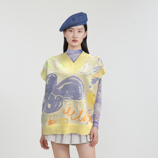 谜底V领套头针织衫马夹女2023春季新款百搭时尚修身毛衫231MZ0301 商品图0