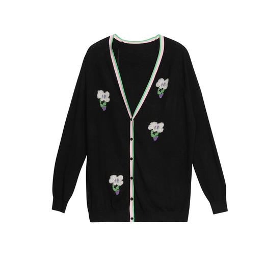 谜底中长款针织开衫女2023春新款时尚绣花宽松毛衫外套231MZ0323 商品图4