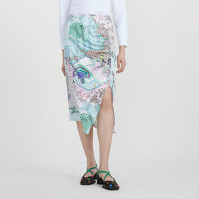 谜底前开叉半身裙女2023春季新款主题花色包臀裙中长裙231MB0164