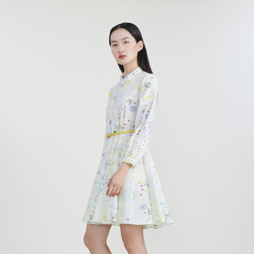 谜底花色连衣裙长袖女2023春新款小清新立领碎花中长裙231ML0109 商品图1