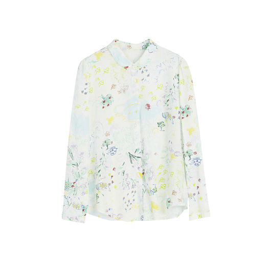 谜底印花衬衫女2023春款复古文艺宽松百搭花色衬衣长袖231MC0050 商品图4