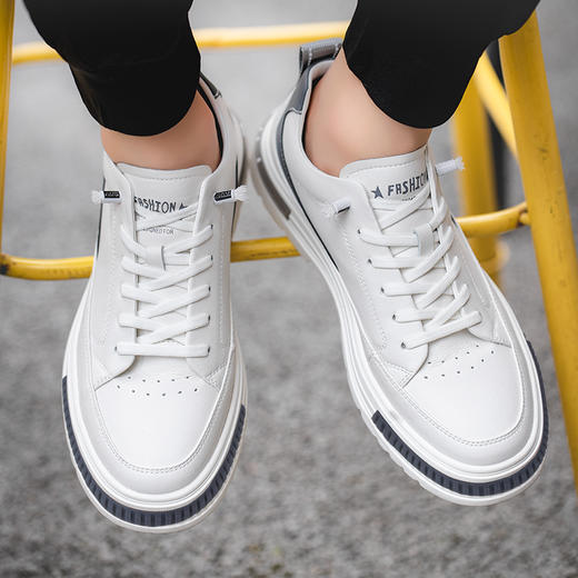 休闲运动内增高男鞋百搭韩版真皮鞋子小白鞋男士板鞋 商品图3