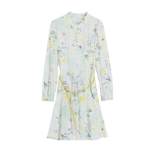 谜底花色连衣裙长袖女2023春新款小清新立领碎花中长裙231ML0109 商品图4