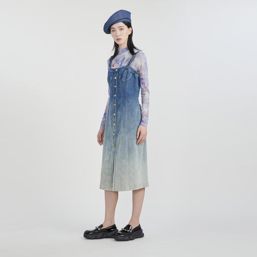 谜底长款吊带裙23春新款复古渐变色时尚牛仔连衣裙无袖231ML0023 商品图1