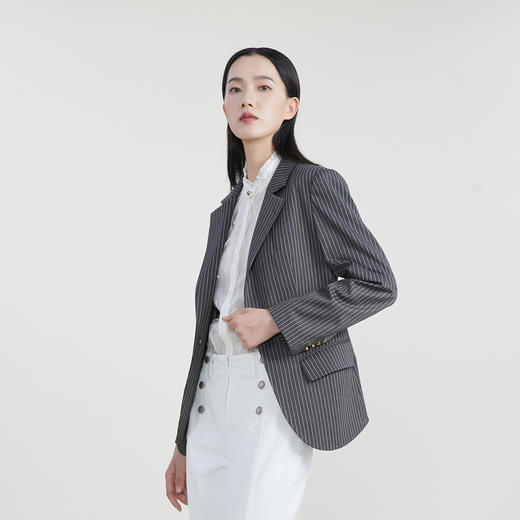谜底条纹西装外套女2023春季新款复古特色通勤百搭西服231MW0104 商品图1