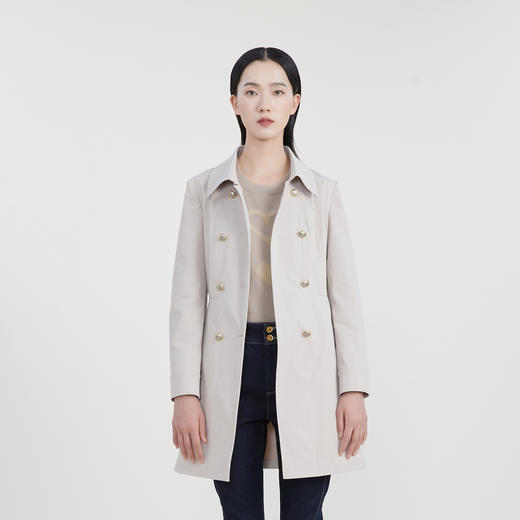 谜底双排扣风衣女23春新款简约时尚纯色中长款外套长袖231ME0095 商品图0