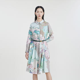 谜底主题花色连衣裙2023春季新款复古宽松A字型长裙长袖231ML0105