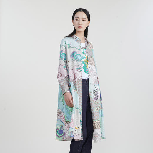 谜底主题花色连衣裙2023春季新款复古宽松A字型长裙长袖231ML0105 商品图1