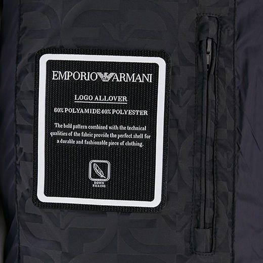 EMPORIO ARMANI 阿玛尼 男士徽标印花绗缝拉链连帽羽绒服 深蓝色 6L1BH2 1NLLZ 0920 商品图2