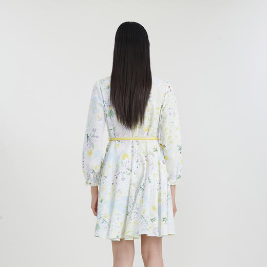 谜底花色连衣裙长袖女2023春新款小清新立领碎花中长裙231ML0109 商品图2