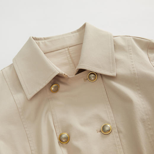 谜底双排扣风衣女23春新款简约时尚纯色中长款外套长袖231ME0095 商品图3