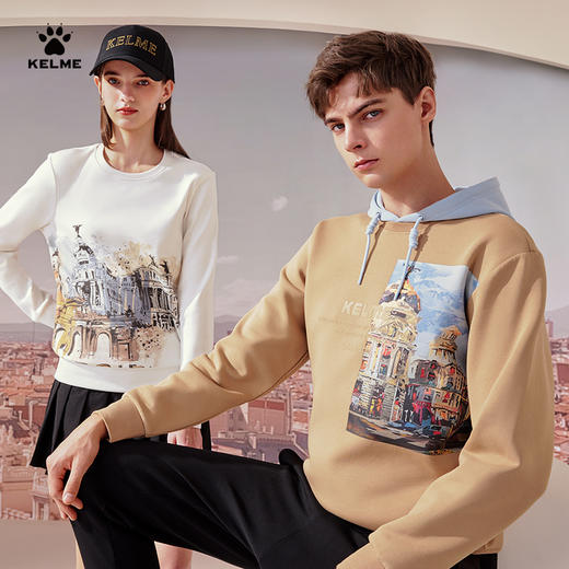 卡尔美春季女式圆领卫衣套头衫马德里印花 商品图1