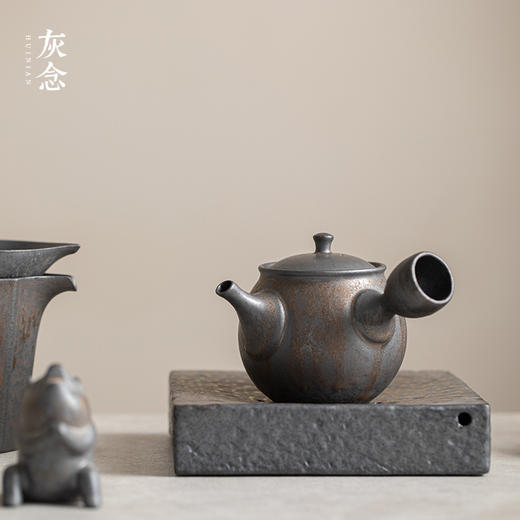 灰念 日式/鎏金侧把壶 粗陶功夫茶具泡茶壶家用单壶仿古过滤鎏金泡茶器 商品图0