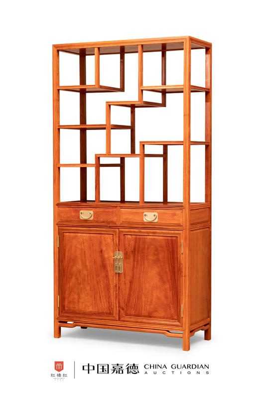 红桥红  家具严选  缅甸花梨（大果紫檀）  【196 双抽屉带柜门线条 博古架】 商品图0